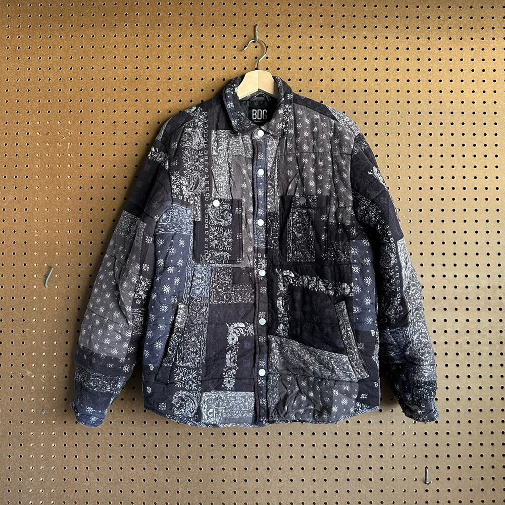 BDG Bandana Quilted Shirt Jacket Shacket Black S